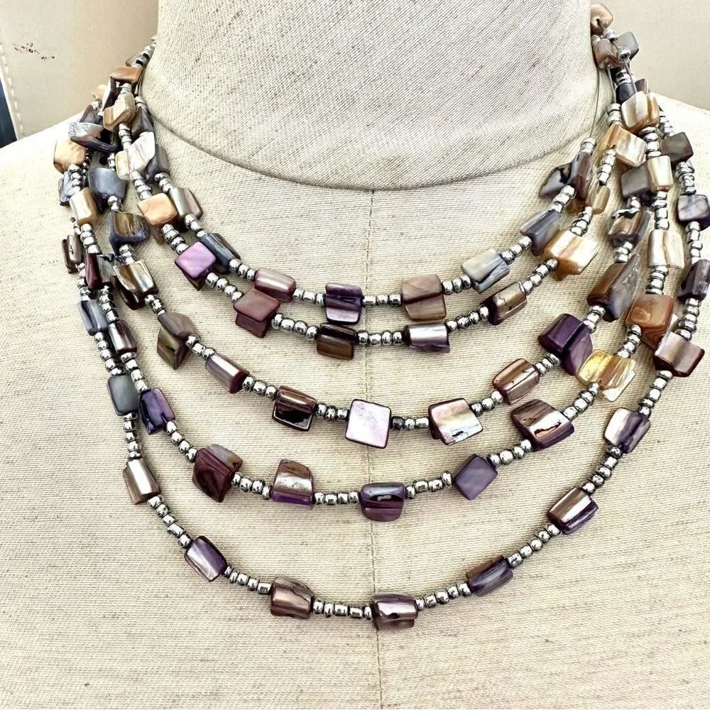 Multi strand silver and abalone necklace